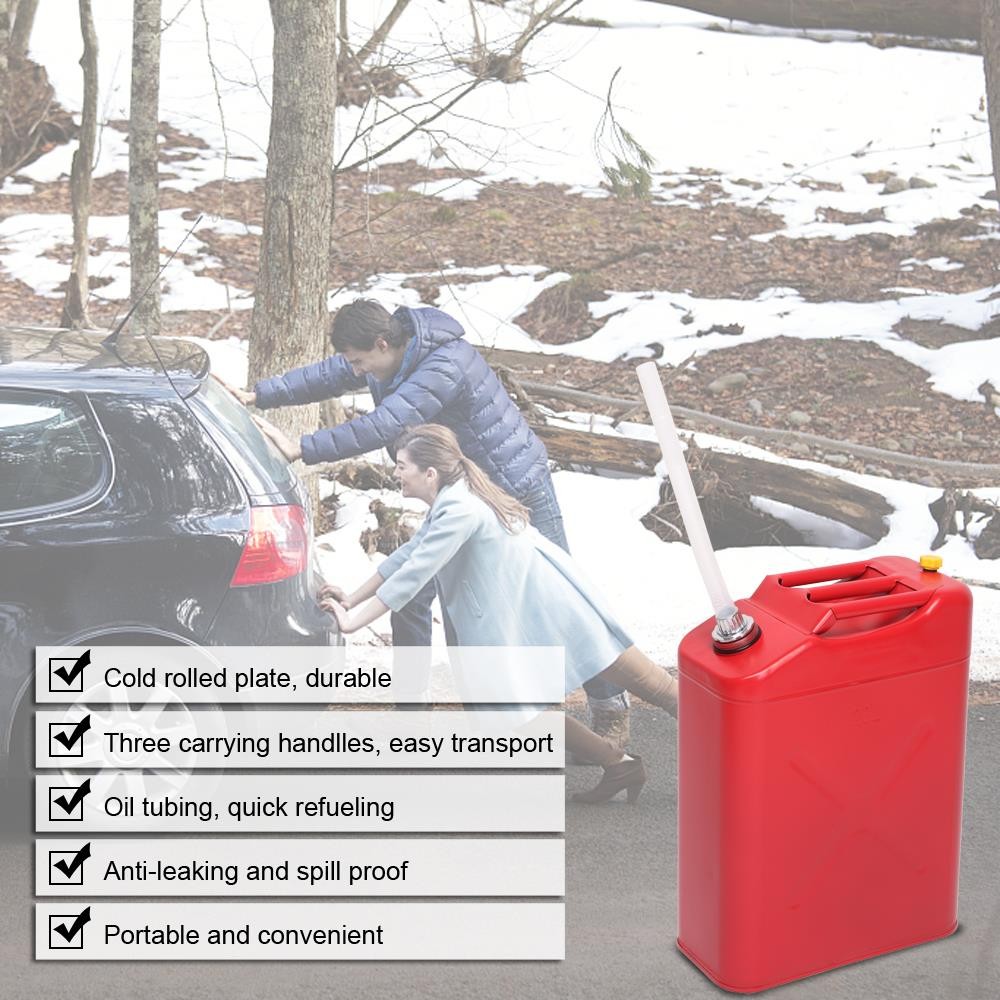 New Red 20L 5 Gal Gas Fuel Can Fuel Gasoline Steel Tank + Spout Leak-Proof