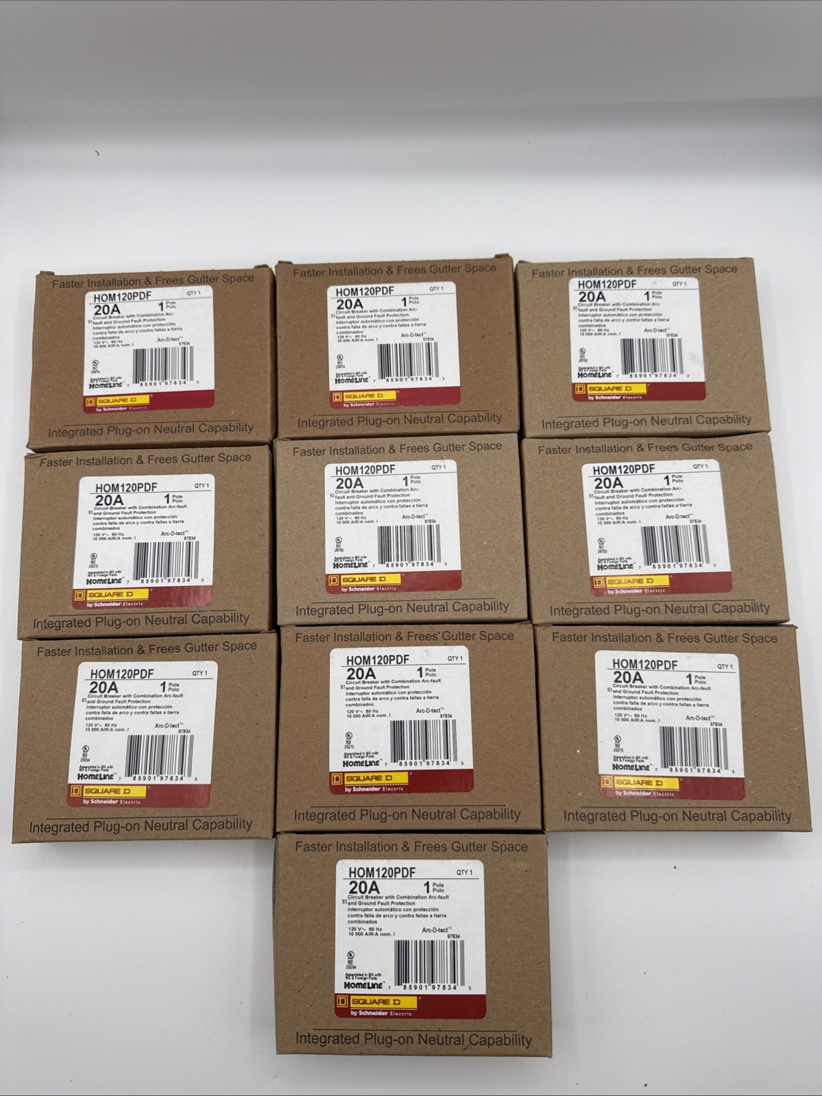 10PCS SQUARE D HOMELINE HOM120PDF HOM120PDFC 20A AFCI/GFCI -PLUG ON NEUTRAL