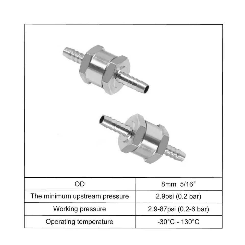 2 Pcs 8mm 5/16″ Fuel Non-Return One Way Check Valve Petrol Diesel Oil Aluminum