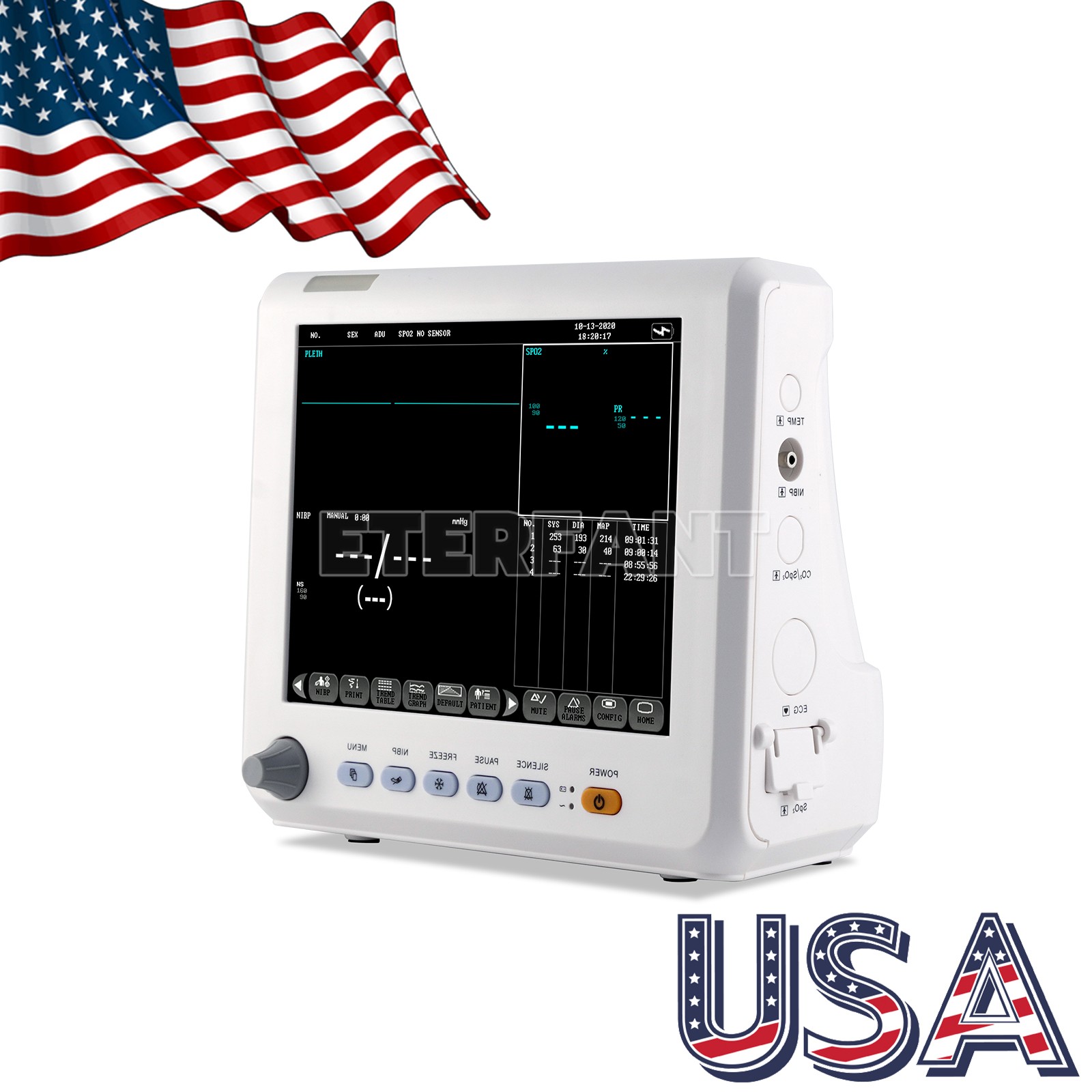 ETERFANT 8″ Patient Monitor ICU CCU Vital Sign for Hospital NIBP SPO2 PR TEMP US
