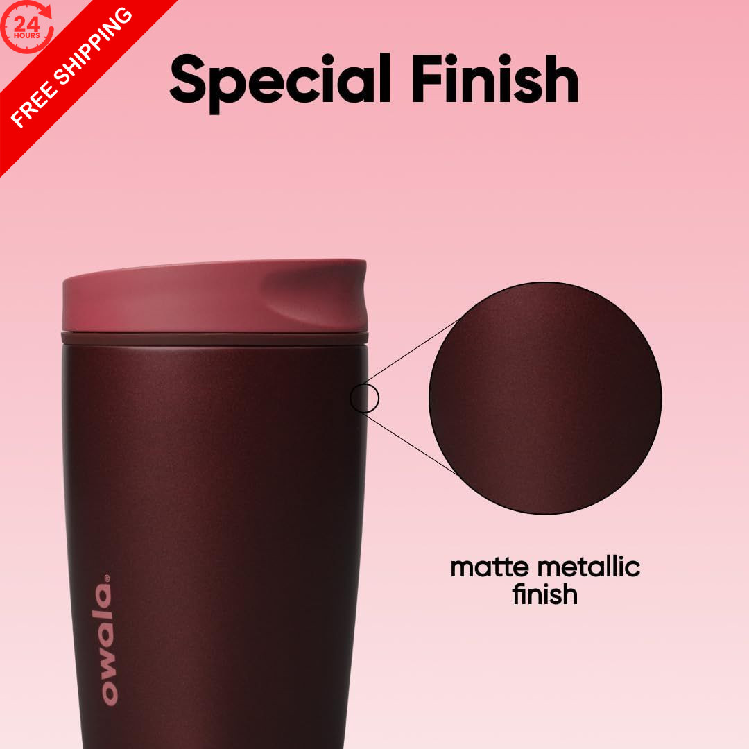 Owala SmoothSip Slider Insulated Stainless Steel 12 Ounces, Black Cherry