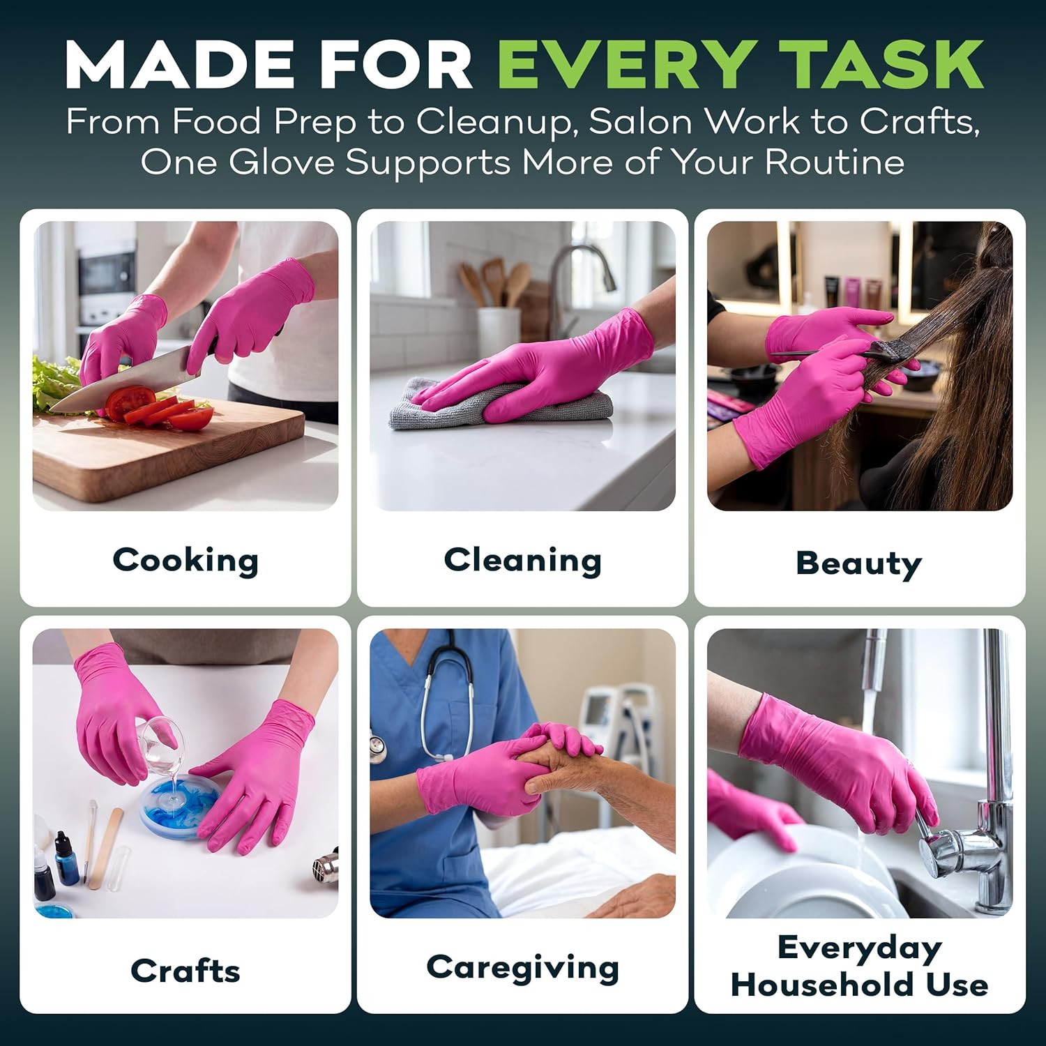Fuchsia Hot Pink Disposable Gloves 3 Mil Exam Powder Free Latex Free Fit Comfort