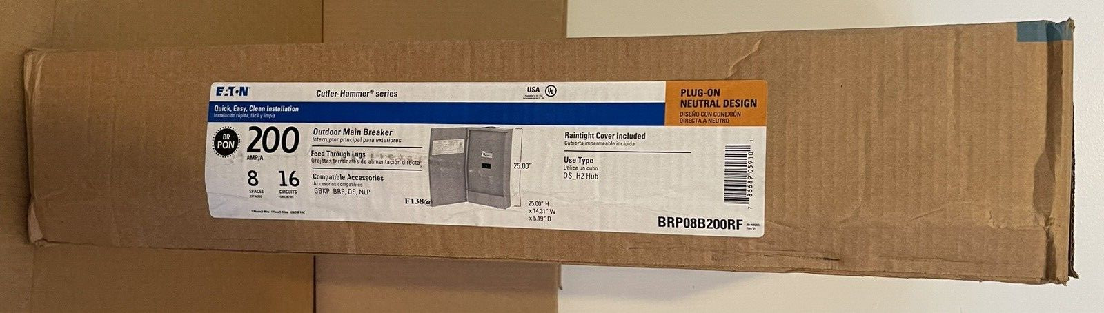 NEW Eaton 200A Outdoor Main Breaker Plug-On Neutral Design BRP08B200RF