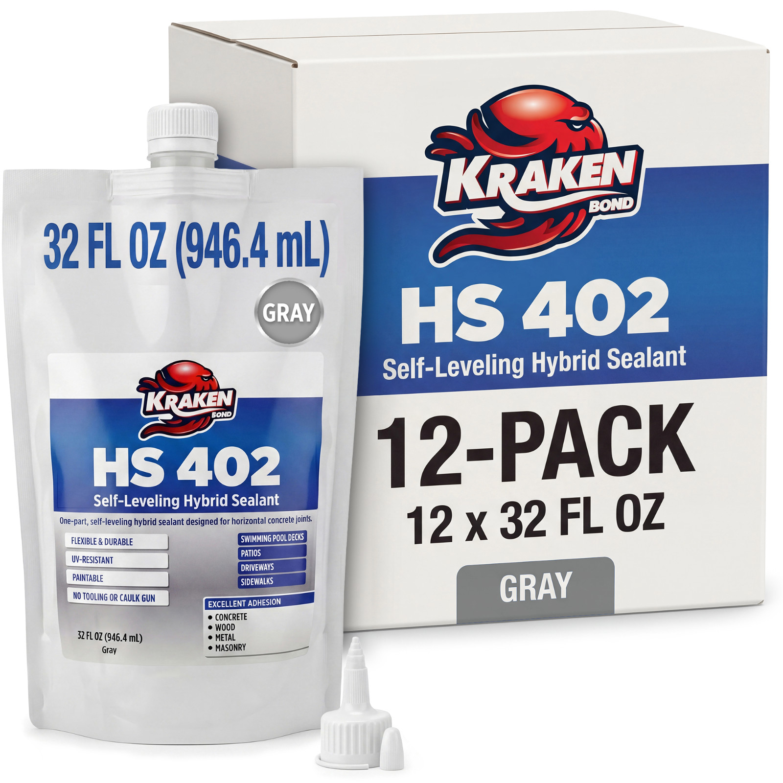 Kraken Bond HS 402 Self-Leveling Hybrid Sealant, 32fl.oz 12 Pack – Gray