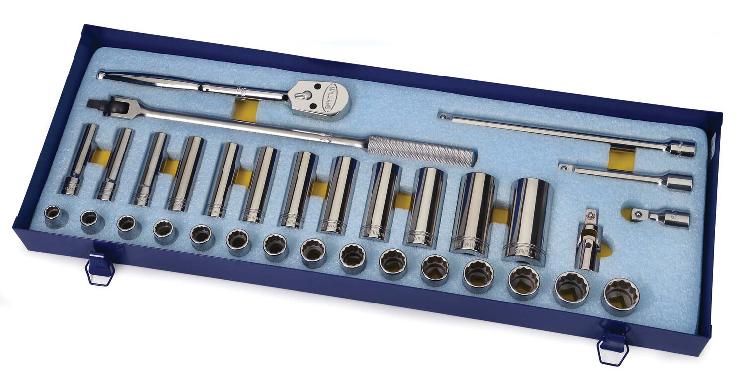 1/2″Drive 13-30mm &10-24mm 12pt Sockets&Drive Tools Set Williams USA MSS-33FTB