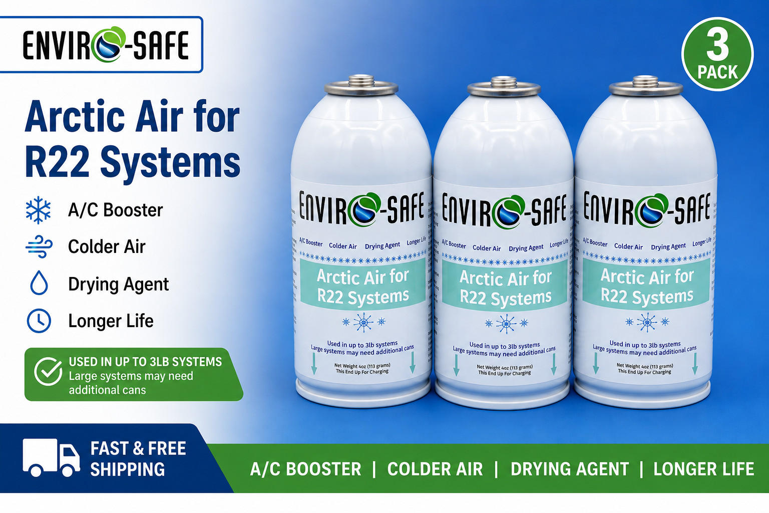 Envirosafe Arctic Air for R22, AC Support, Envirosafe, (3) 4 oz cans