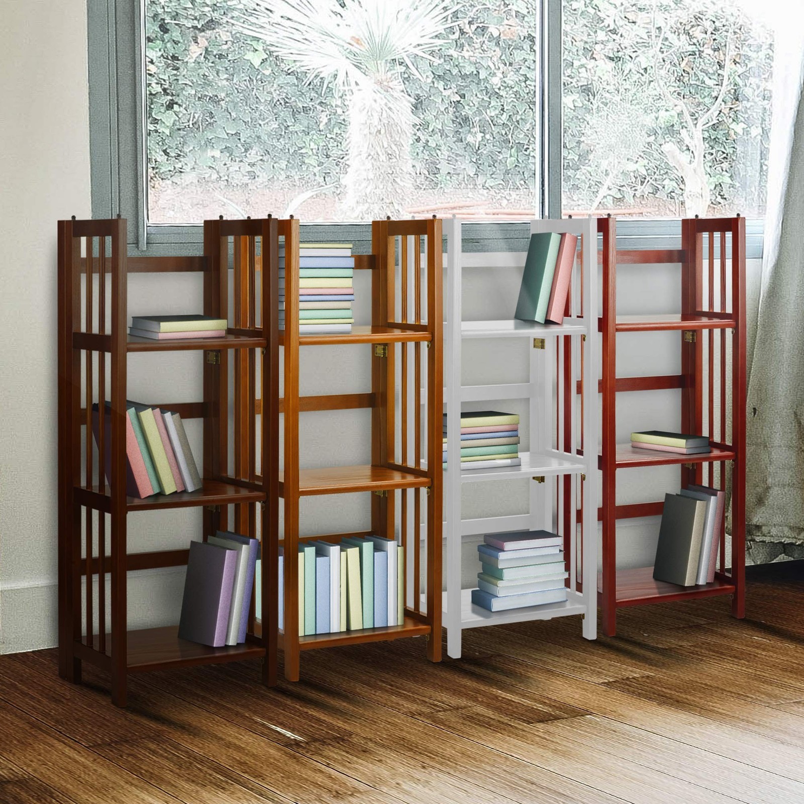 Casual Home Narrow 3-Shelf Folding Bookcase, 14″ Wide, Mahagony Mahogany