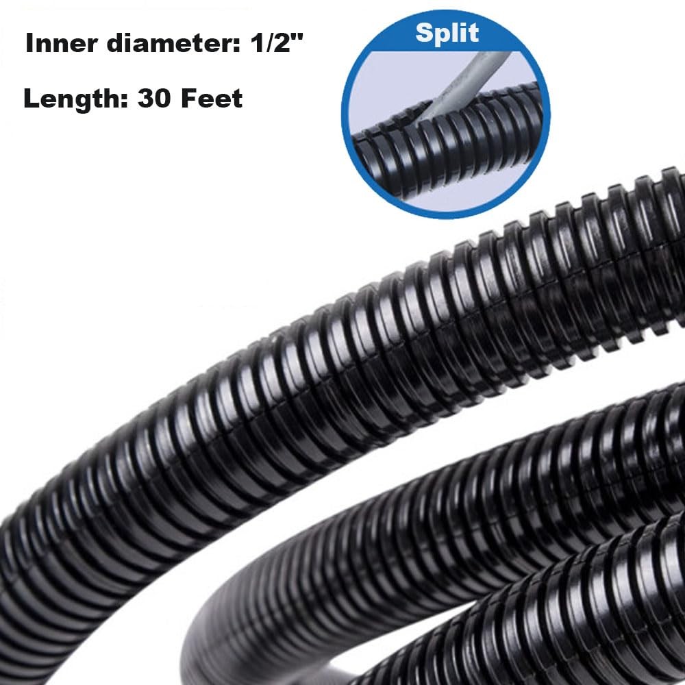 30Ft 1/2 Inch Wire Loom Split Tubing Dog Cat Cord Protector Conduit Black