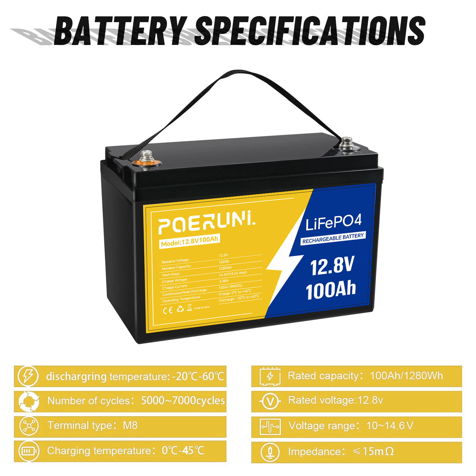 12V 100Ah LiFePO4 Lithium Battery BMS for Boat ATV Off-Grid Power deep Cycle NEW