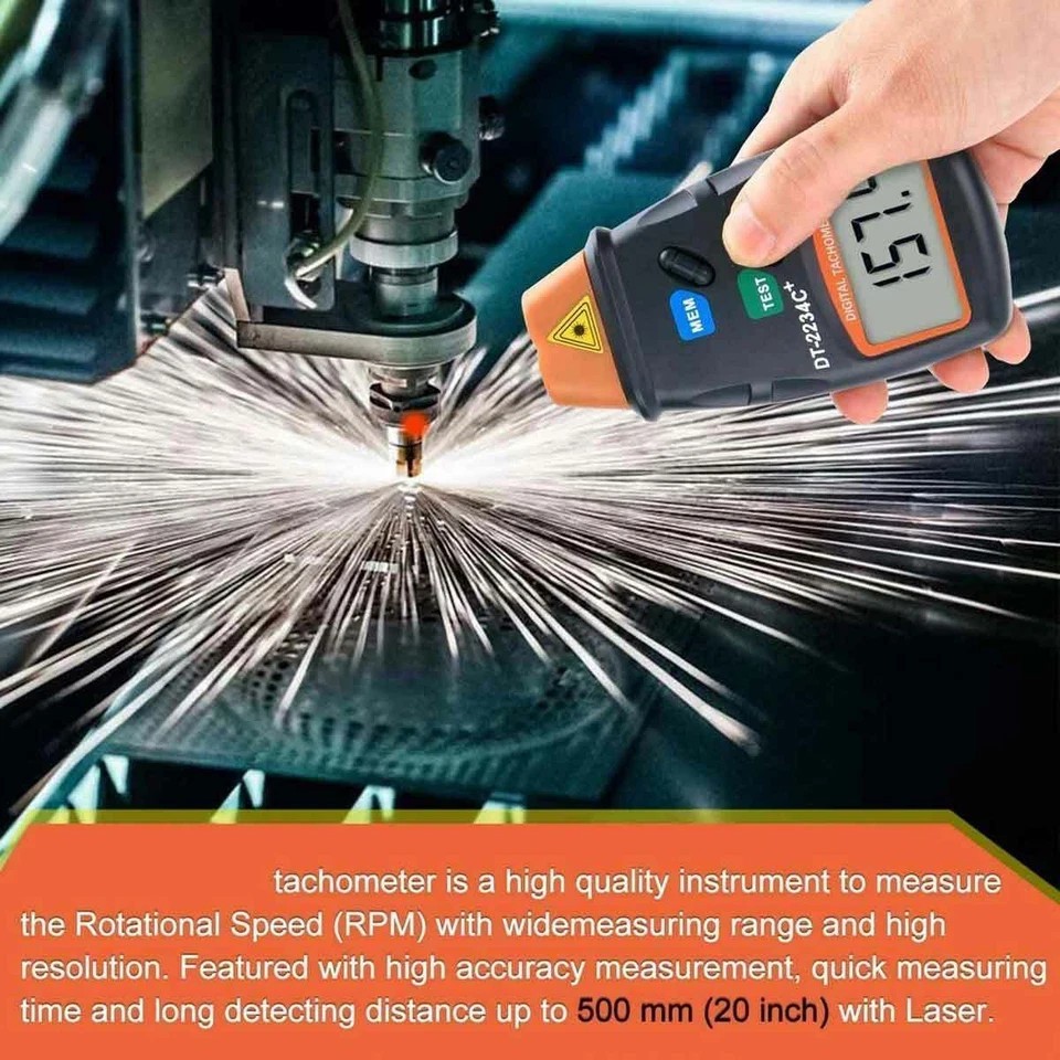 Digital LCD Tachometer Laser Photo Non Contact RPM Tach Meter Motor Speed Gauge