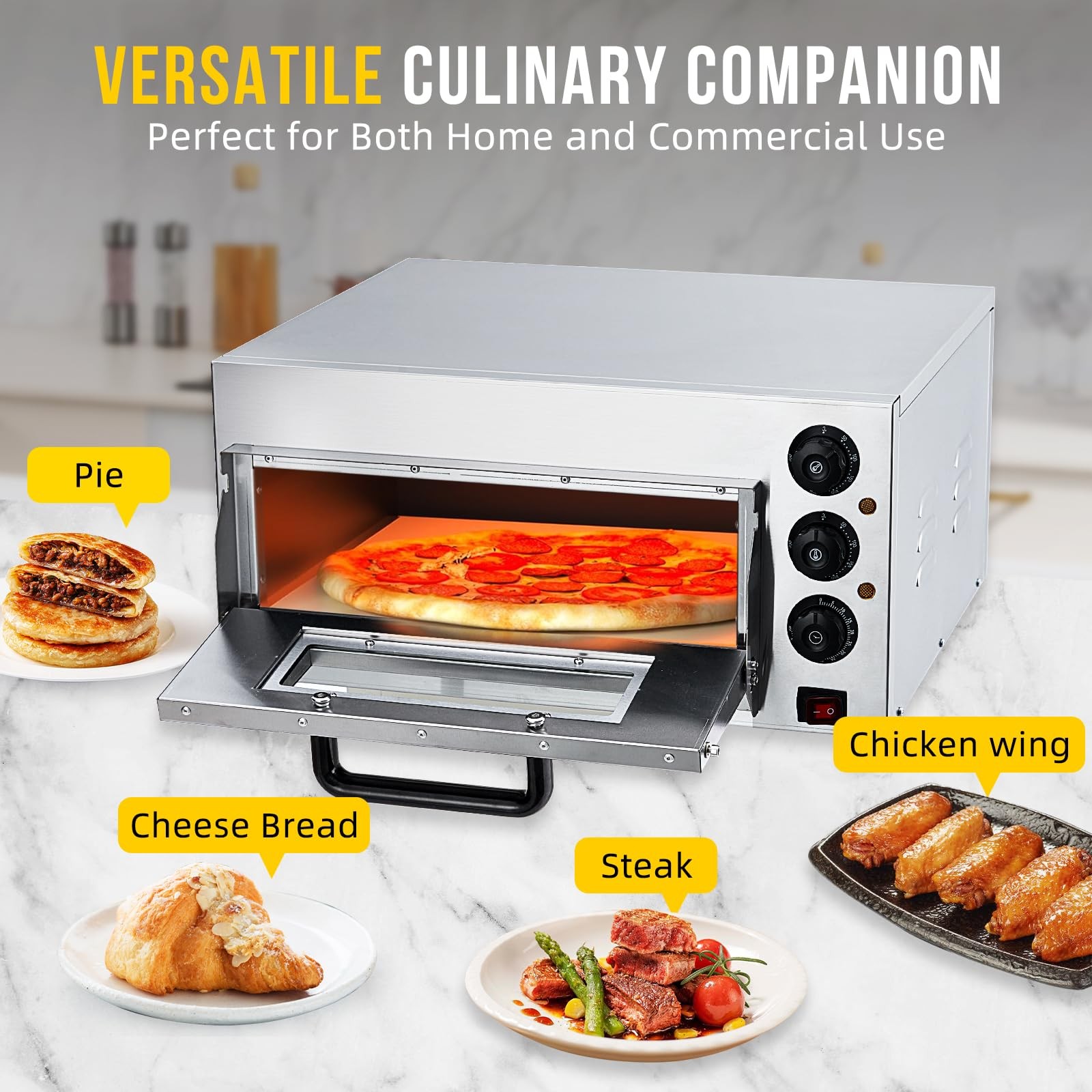 Electric Pizza Countertop, 16 in Commercial Pizza Oven with Adjustable Oven
