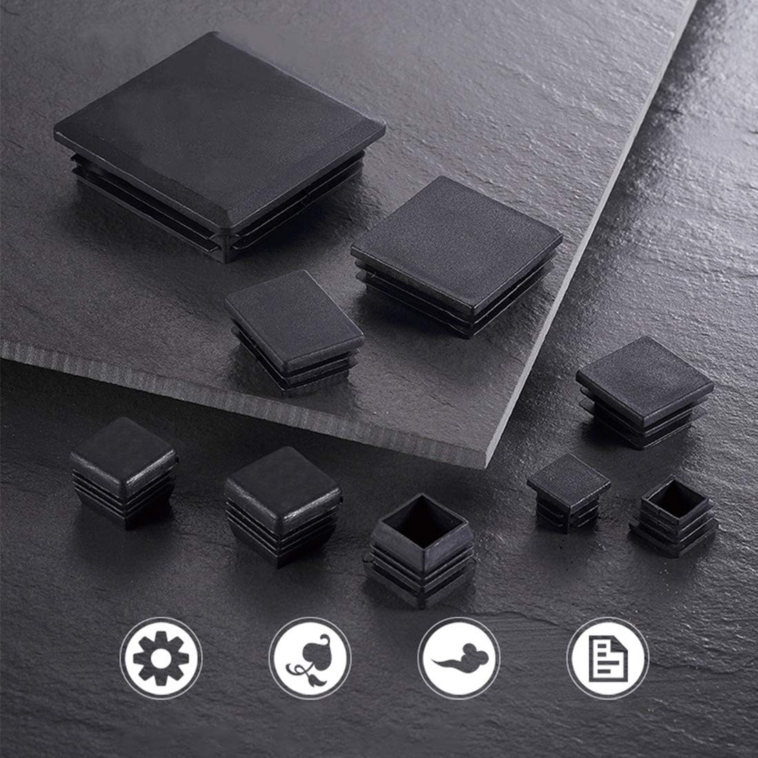 12Pack 13mm (1/2 Inch) Square Plastic Plug, Black