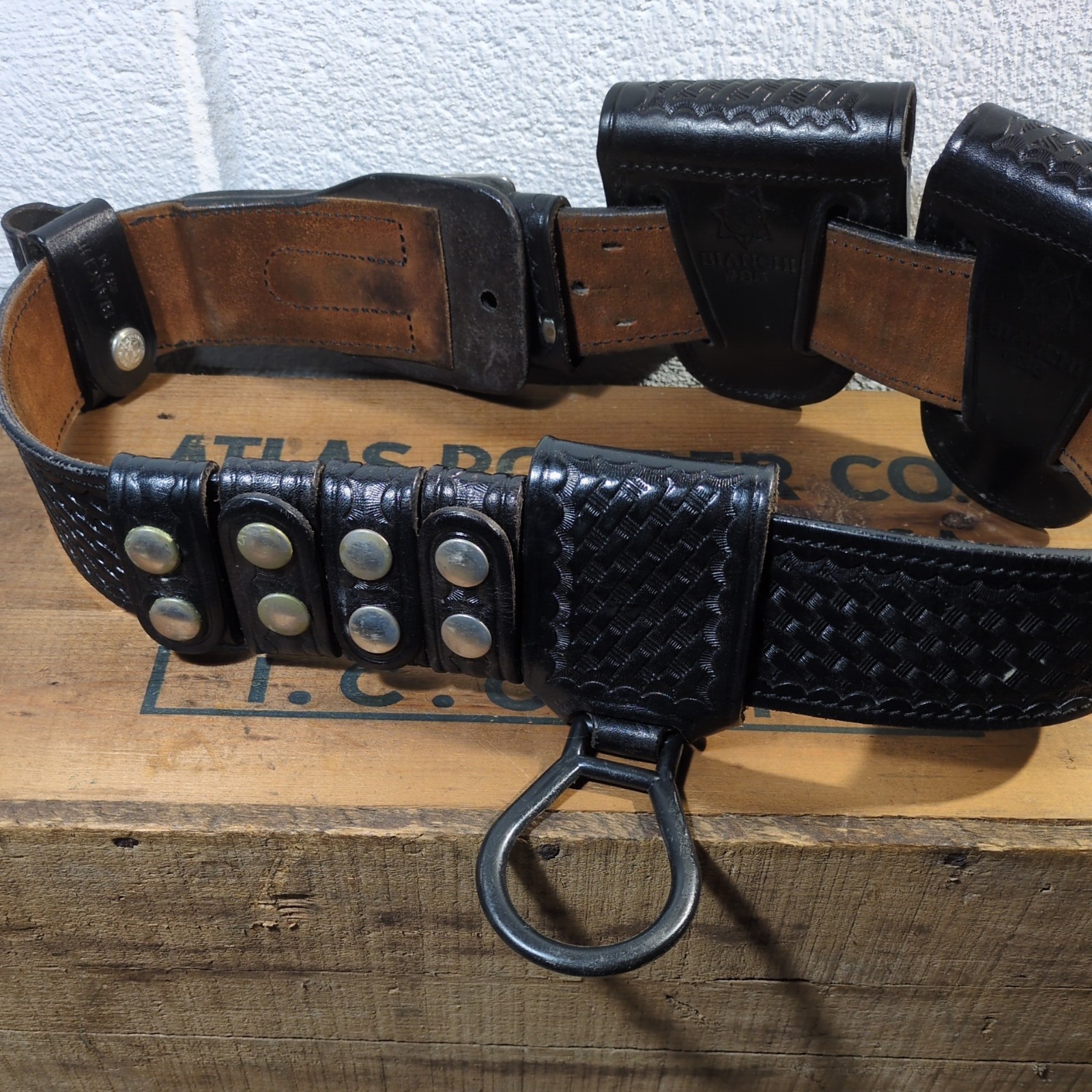 Vintage Bianchi USA Black Leather Gun Belt Duty #B2 Size 32”, With Accessories
