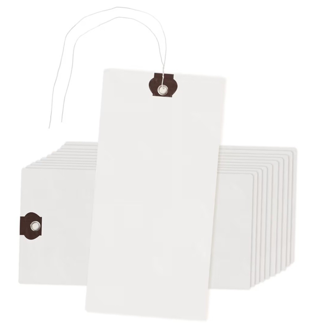 1000 of 6 1/4″ x 3 1/8″ Size 8 Manilla Shipping Hang Tag Tags with Wire NEW