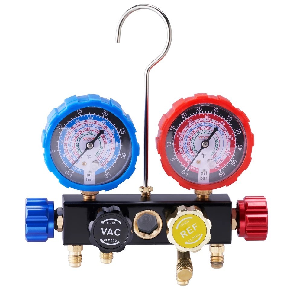 AC Manifold Gauge Set 4-Way Fit R134A R12 R410A Refrigeration Charging