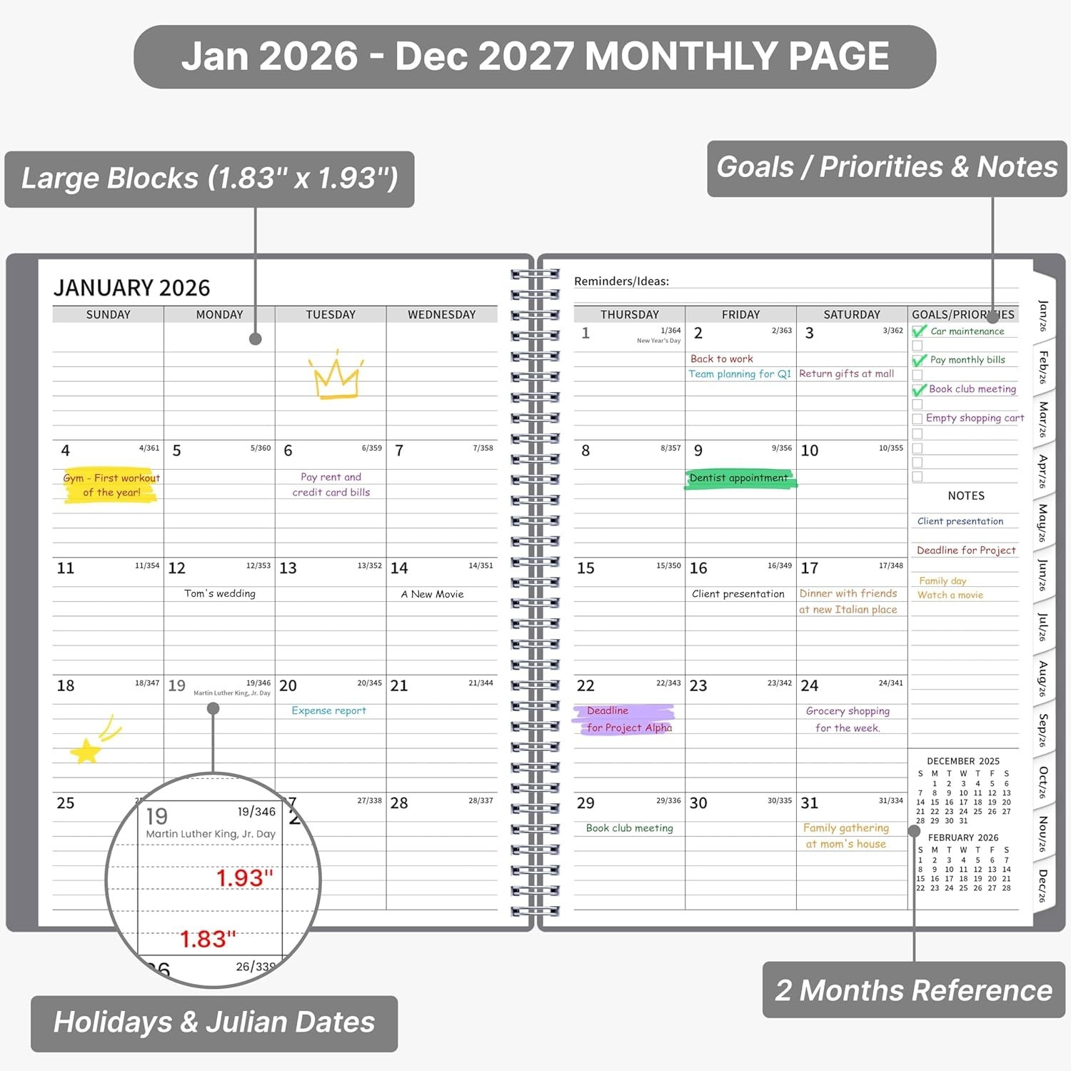 2026 Planner-2 Year Monthly Planner 2026-2027, JAN.2026 – DEC.2027, 8.5″ X 11″,