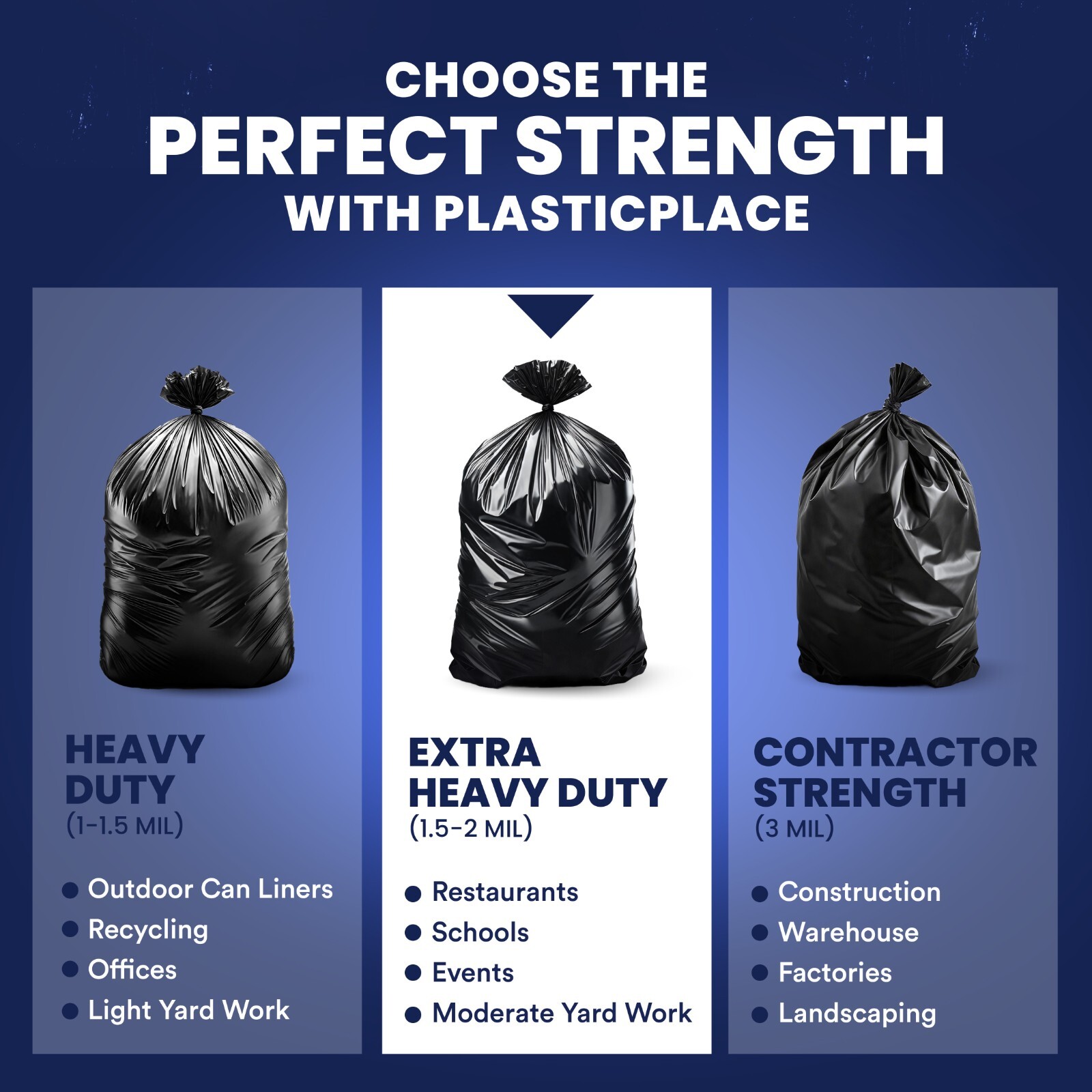 Plasticplace 55-60 Gallon Trash Bags – Black, Case of 50 Garbage Bags