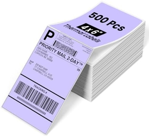 Phomemo 4×6 Thermal Labels for Shipping Label Printer – 500PCS Purple Mailing…