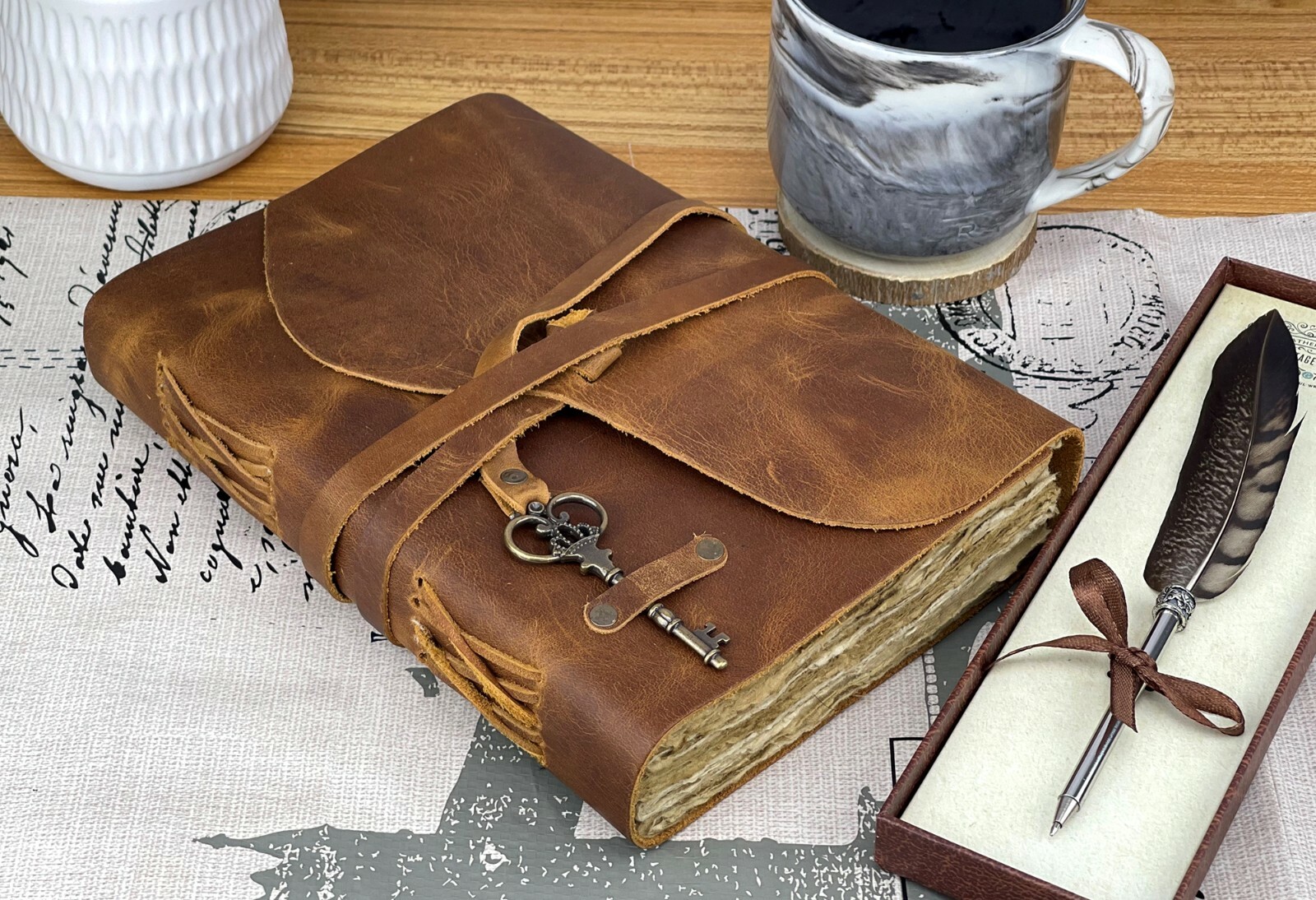 Genuine Leather Journal Vintage Rustic Leather Bound Journal Deckle Edge Paper