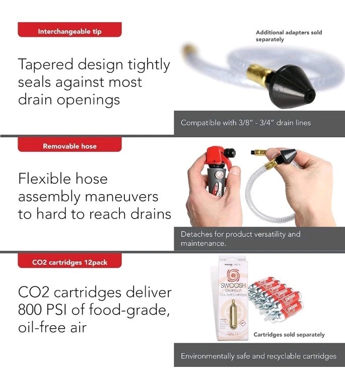 DiversiTech DrainGun CO2 Powered Condensate Drain Cleaning Gun w/ Hose