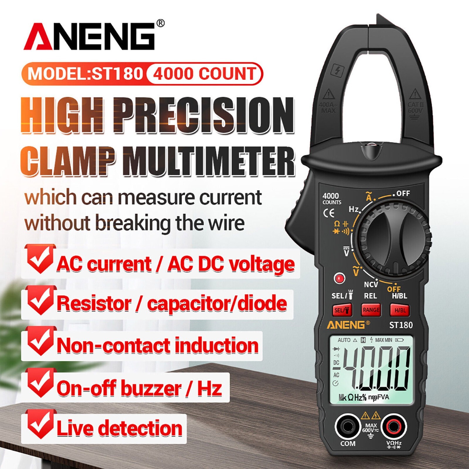 Digital Multimeter Tester AC DC Volt Amp Clamp Meter Auto Range LCD Handheld