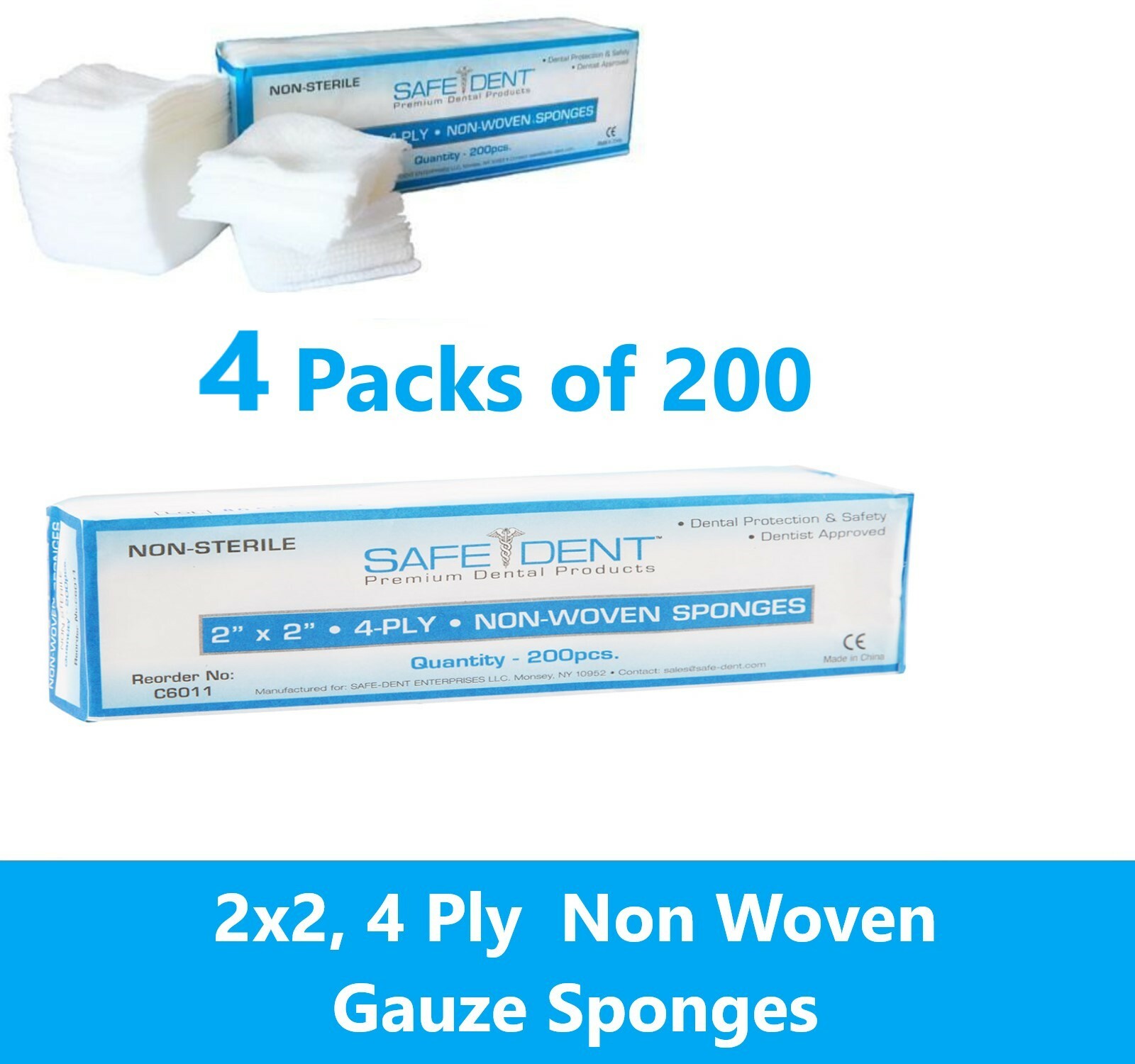 2×2 Non Woven Gauze Sponges 4-Ply, Non-Sterile Cotton Dental Medical (800 Pack)
