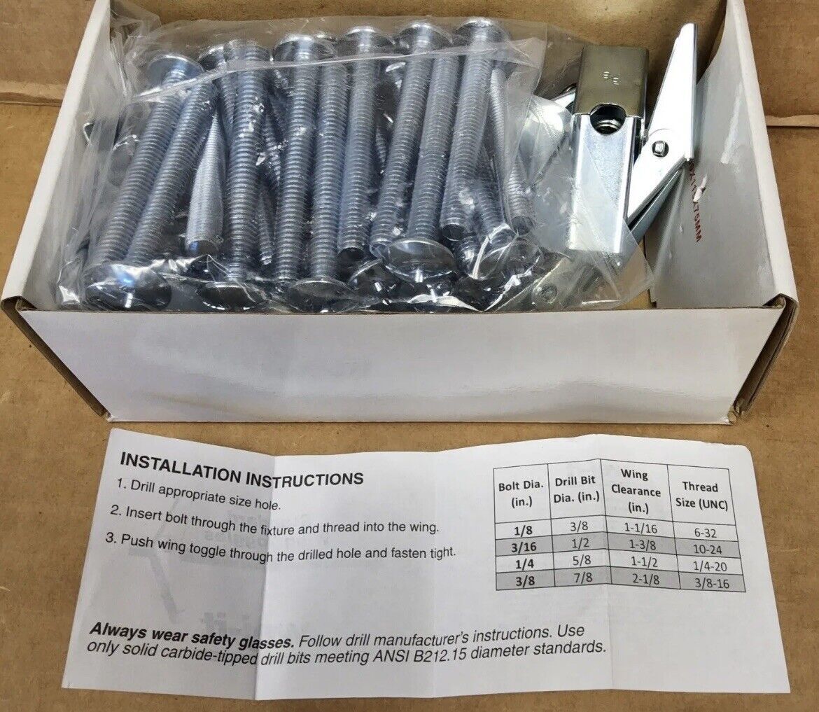 25-pack Wing Toggle Anchor Bolt 3/8 x 3″ Round Mushroom Head Drywall