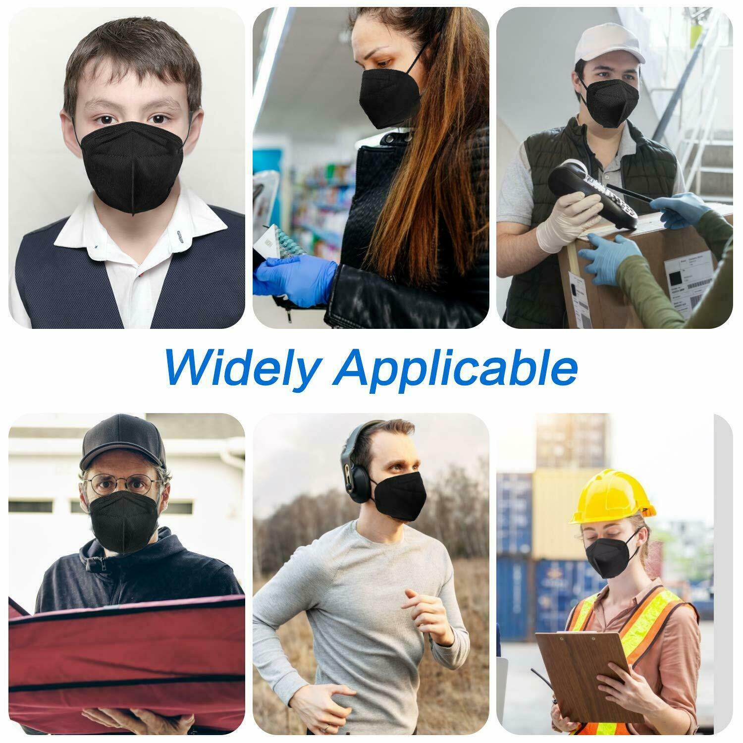 10 Pcs KN95 Black Face Mask 5 Layer Respirator Protective Breathable BFE 95%