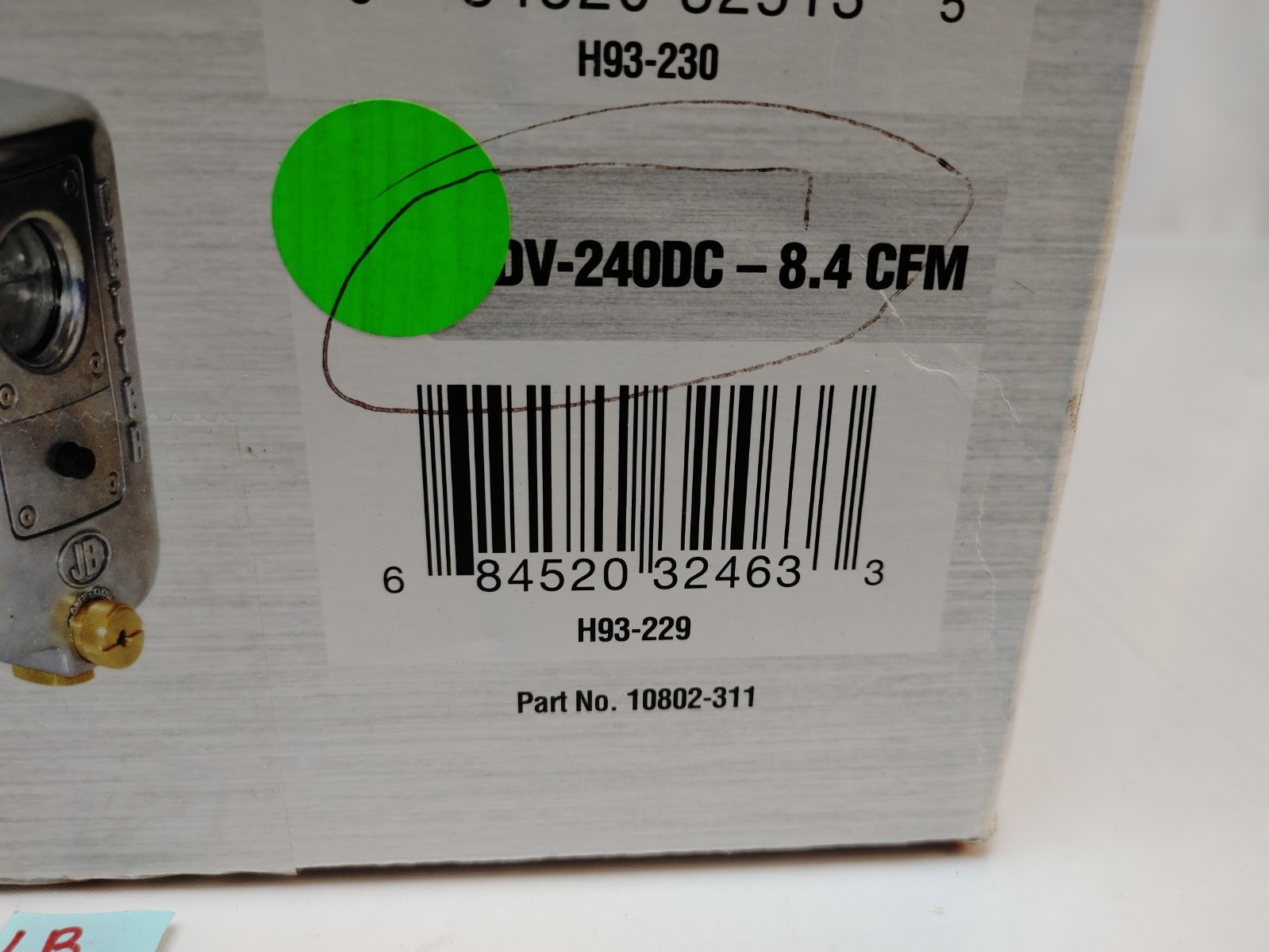 JB Industries DV-240DC Vacuum Pump, 8.4 CFM 1/2 hp DC Motor Platinum Pro DC 8.4
