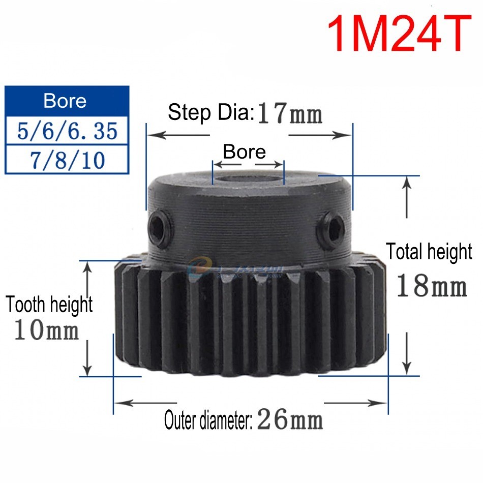 45# Steel Motor Transmission Gear 1 Mod Pinion Gear 10T-150T Spur Gear With Step