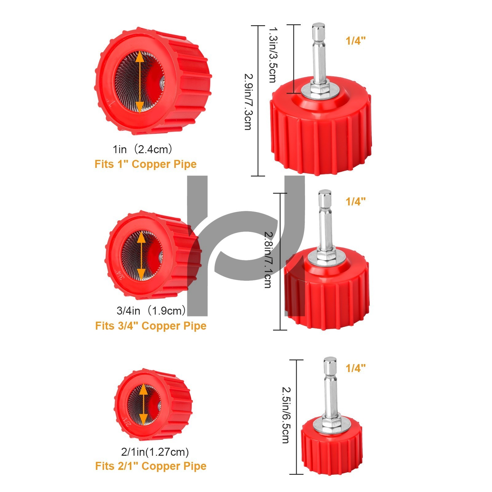 Copper Pipe Cleaner Set for Drill 1/2″ 3/4″ 1″ Bore Brush Kit Plumbing HVAC Tool