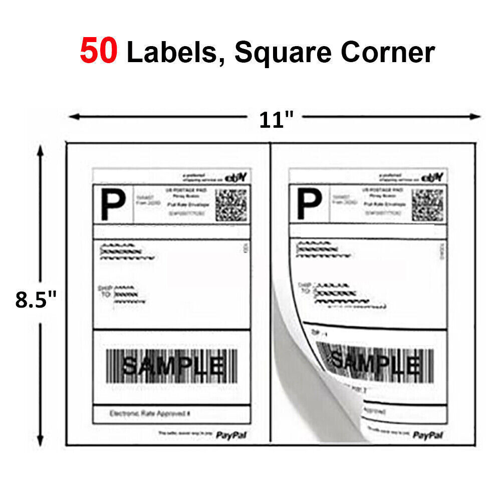 50-20000 8.5×5.5 Shipping Mailing Labels Half Sheet Adhesive 2 Per Sheet Blank