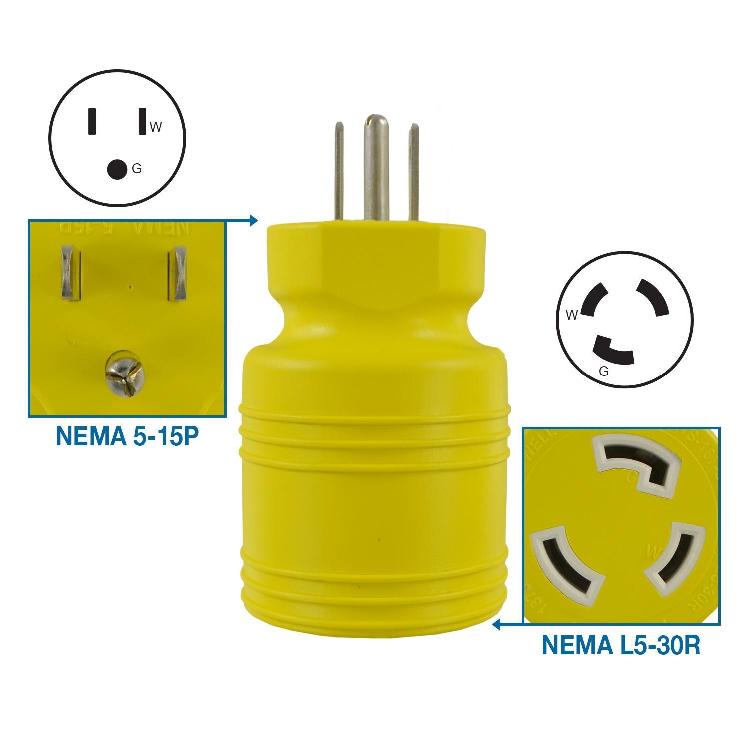 Conntek 30222-YW Plug Adapter NEMA 5-15P to L5-30R