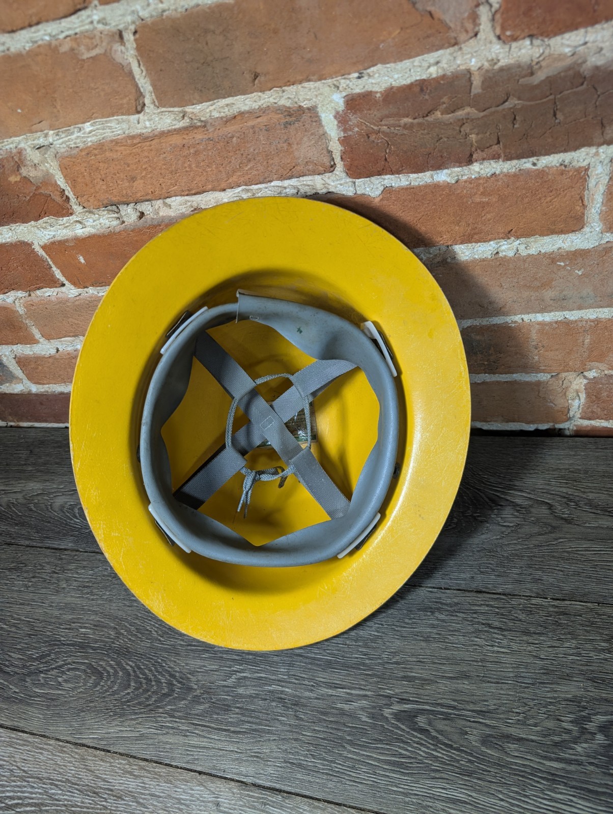 MSA Skullgard Full Brim Hard Hat Yellow w/ Adjustable Suspension Distressed