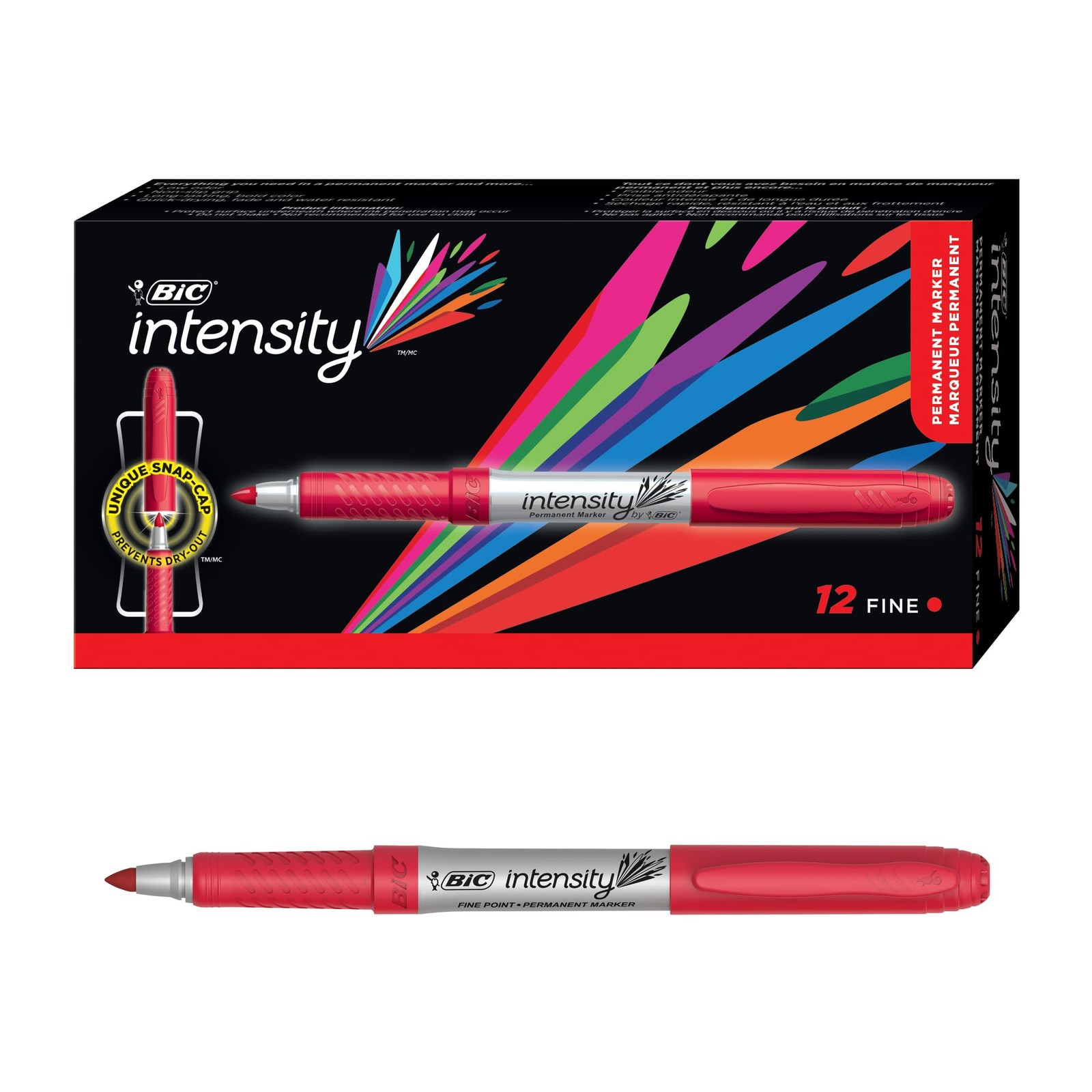 BIC Intensity Red Permanent Markers, Fine Point, 12-Count Office Product
