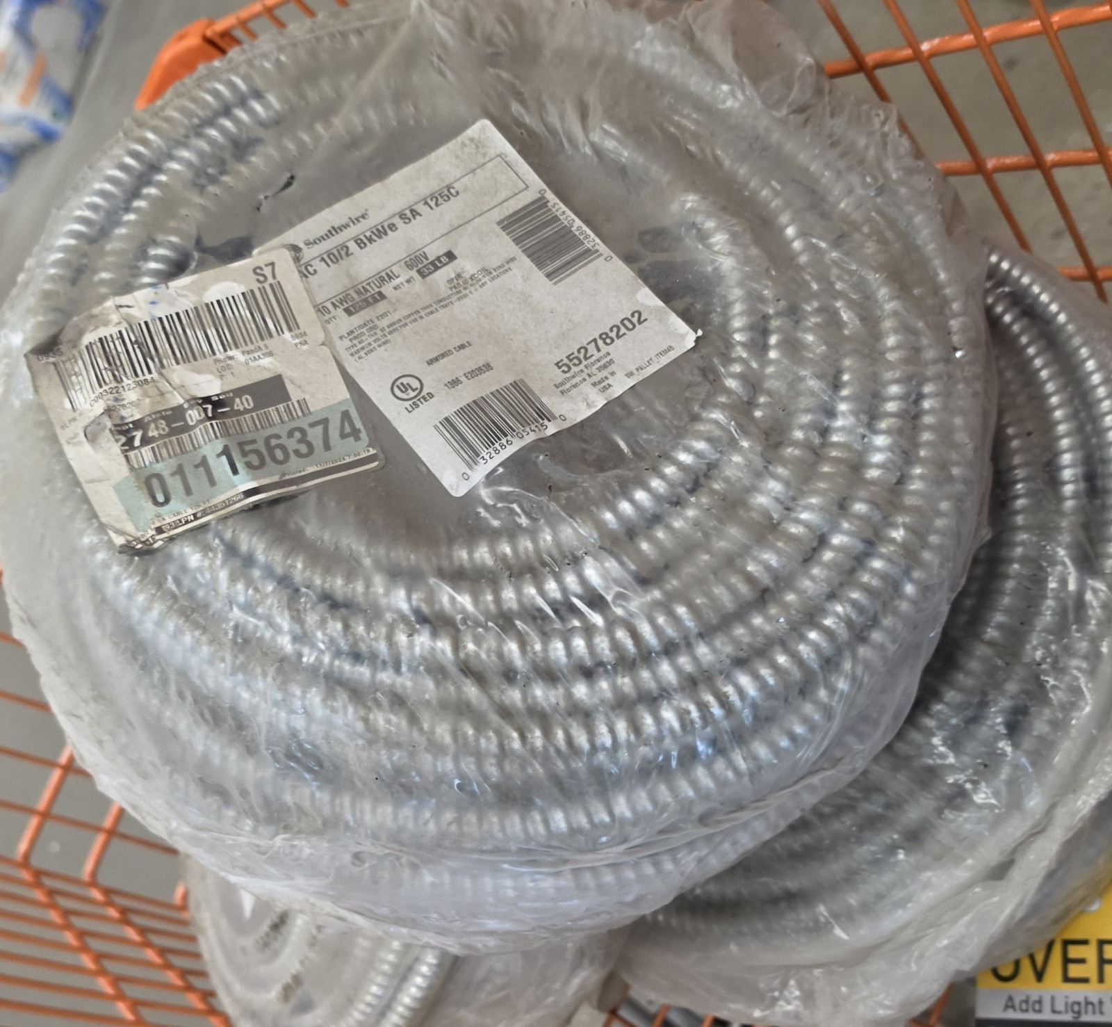 3 Rolls 125ft (190 For 1 Roll 500 For All)10/2 High Voltage BX cable. Brown/Grey