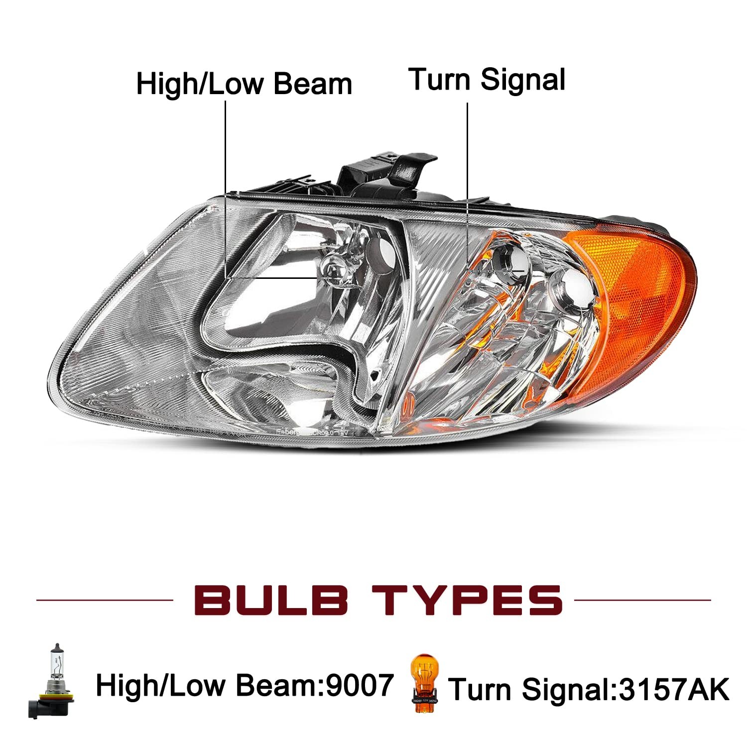 Halogen Headlight Assembly Fits for 2001-2007 Dodge Caravan
