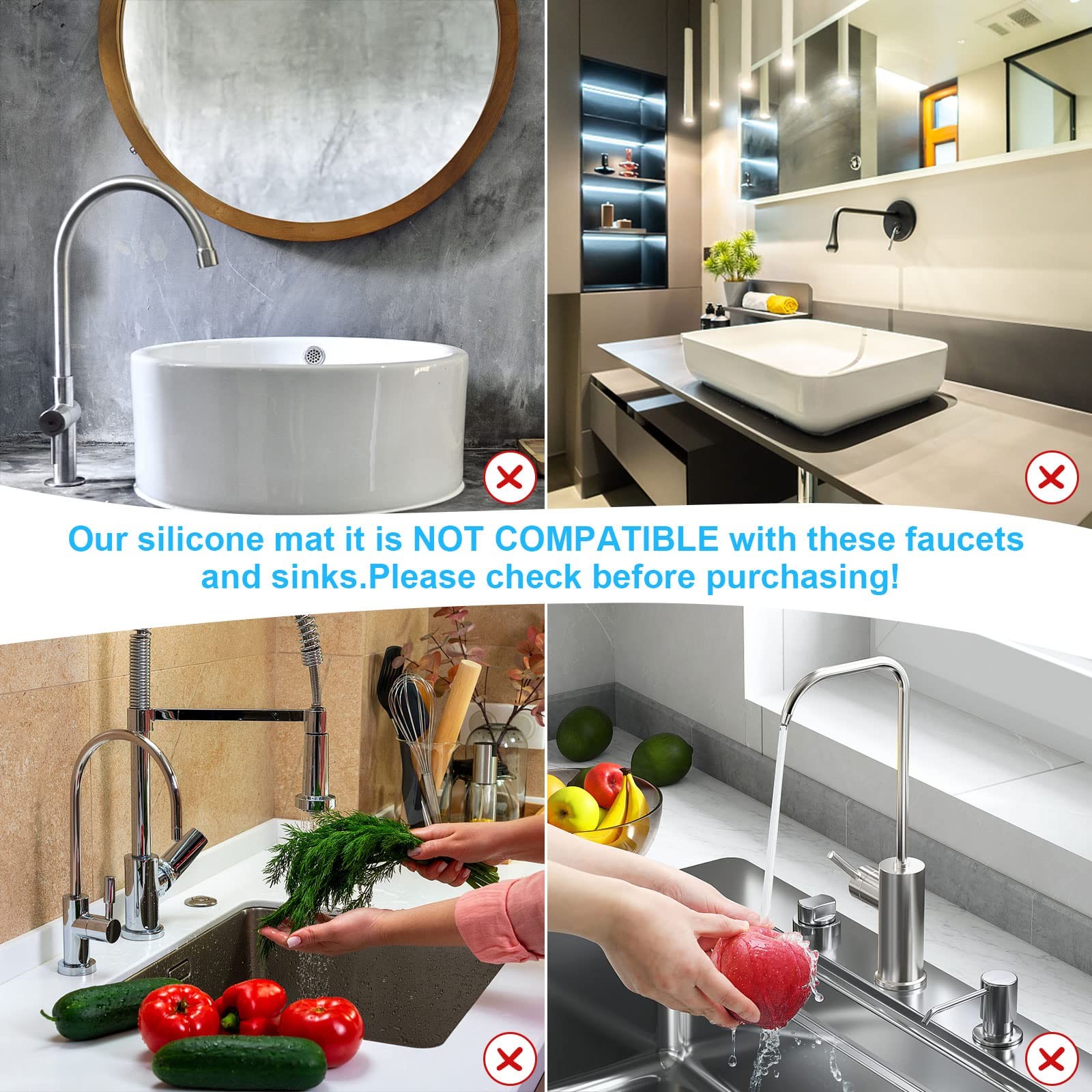 Derlights 30 inch Sink Splash Guard Mat,Silicone Faucet Handle Drip Catcher Tray