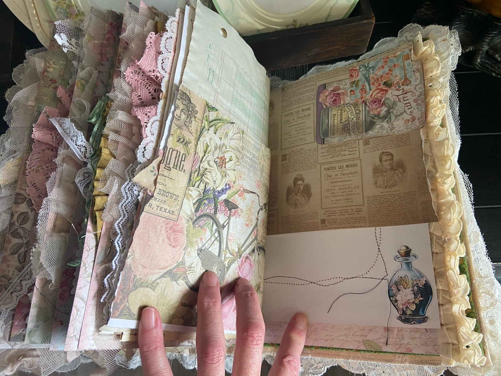 Handmade Lace Prayer book Junk Journal Antique Photo Embellished Chunky/HUGE!!