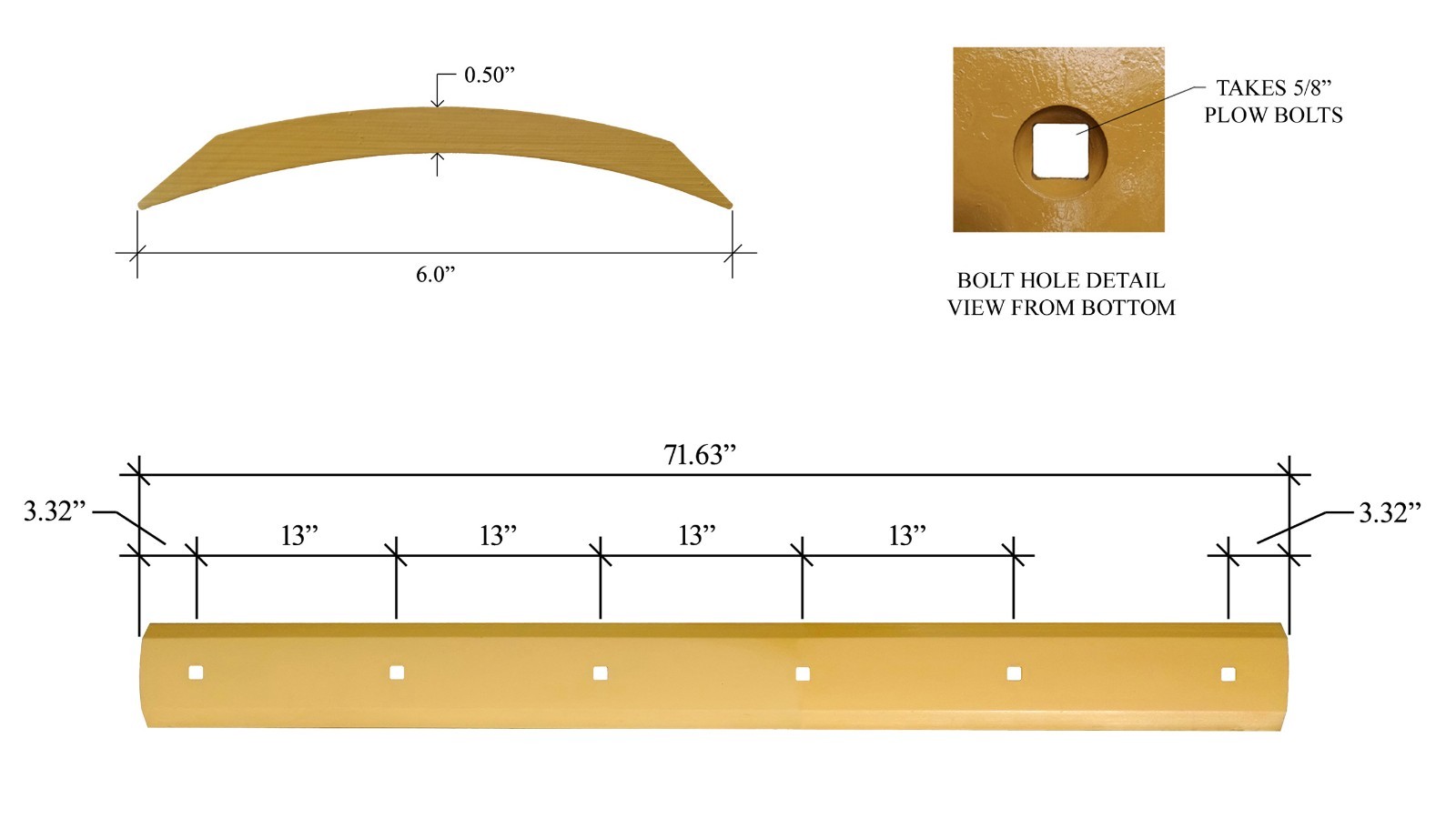 E02021 Scraper Box Blade w Bolts, fits many Gannon Boxes, 6 Bolt, 1/2″x6″x71.63″