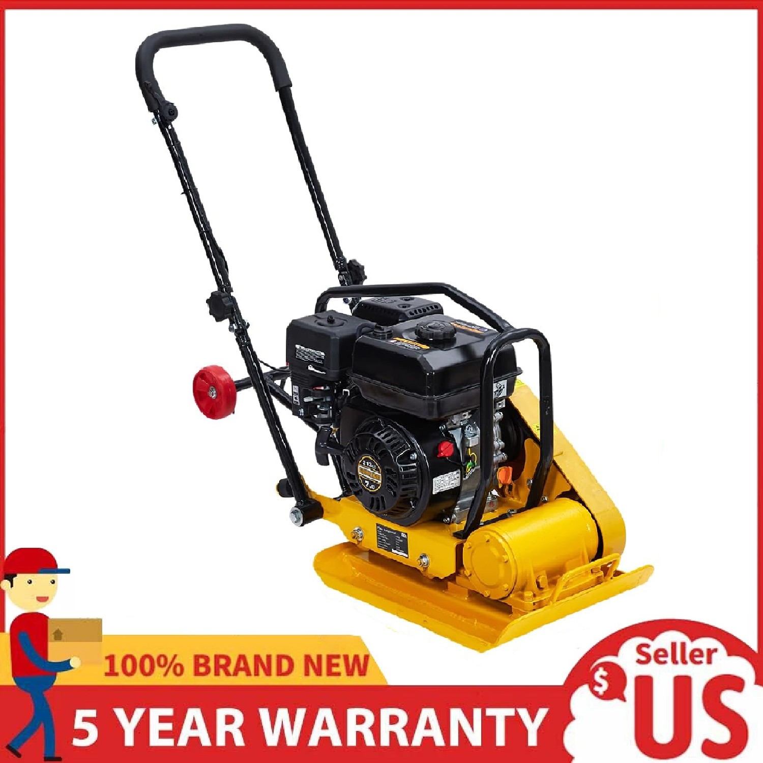 7HP Plate Compactor 5600VPM 4200lbs Ground Rammer Jack Tamper ,212CC Gas Engine