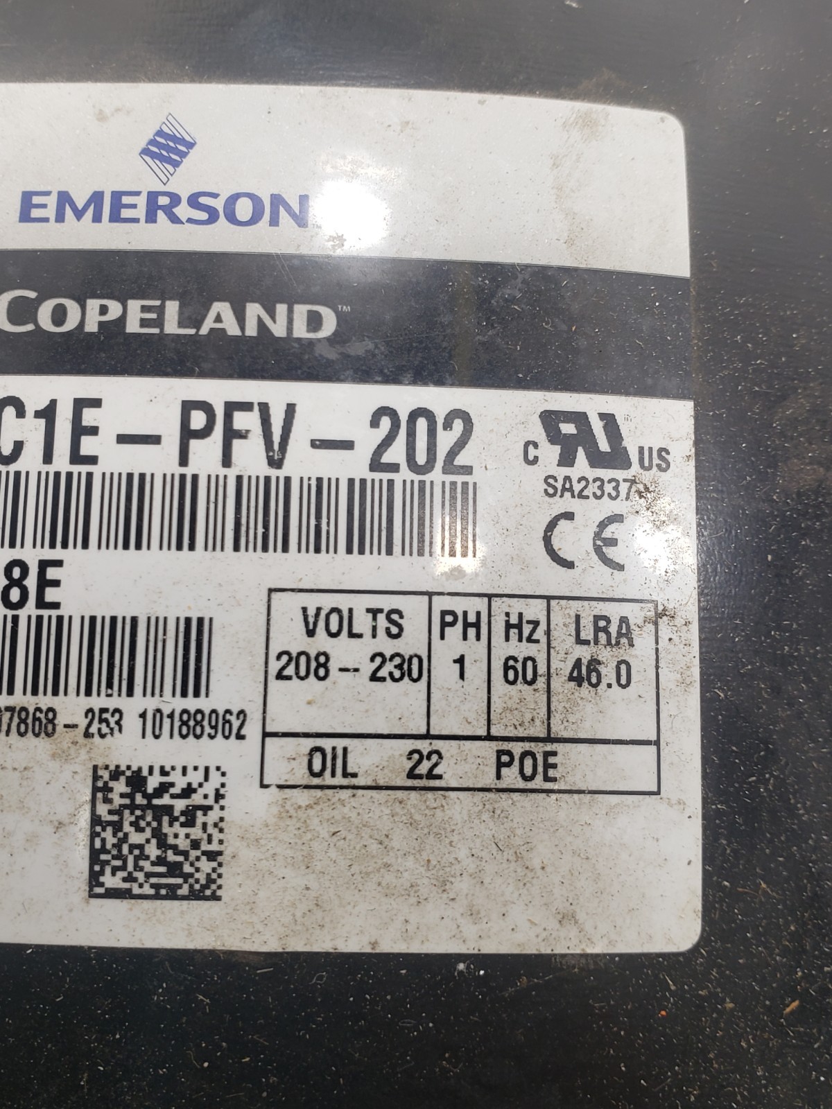 Copeland Emerson RST70C1E-PFV-202 1/2 HP 208/230V Refrigeration Compressor