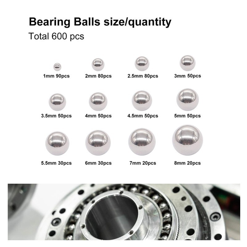 600 Pcs Metric Precision Steel Bearing Balls Assorted Stainless Steel Loose Bic