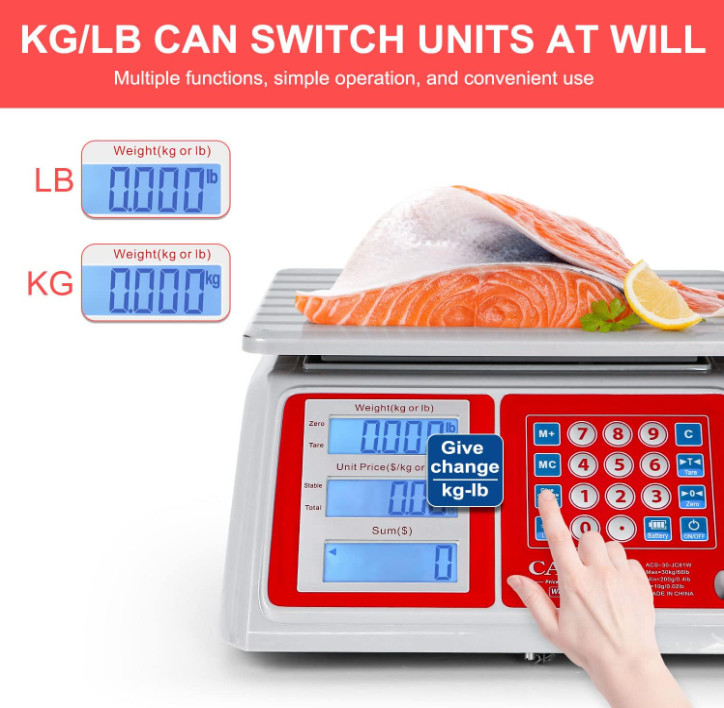 Waterproof Commercial Food Scale IPX7 66lb / 30kg Digital Price Computing Meat..