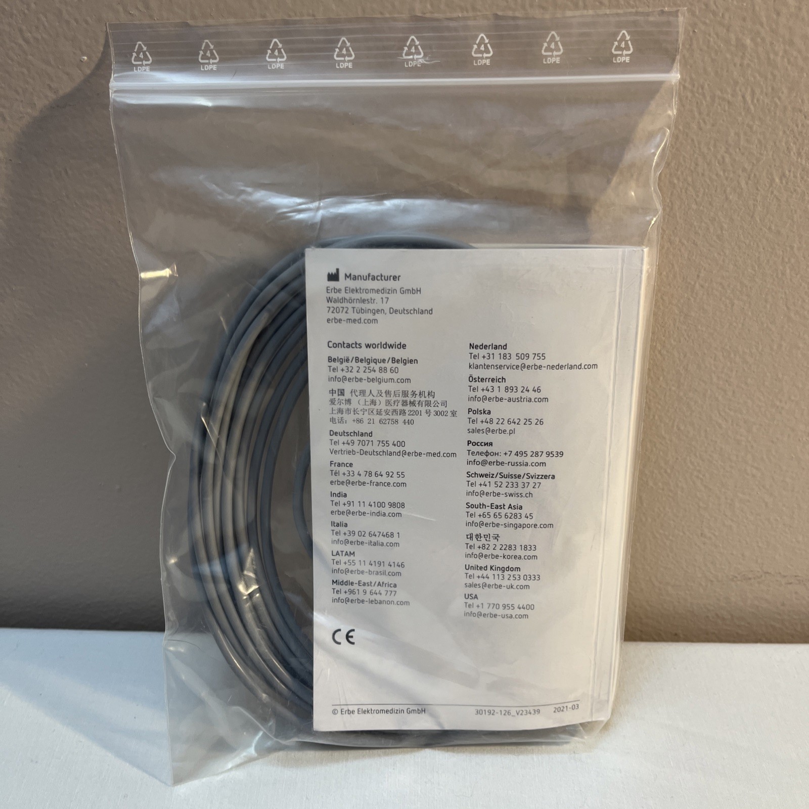 Erbe Monopolar Cable 3 Pin OD 3mm Socket 4.5m REF 20192-135