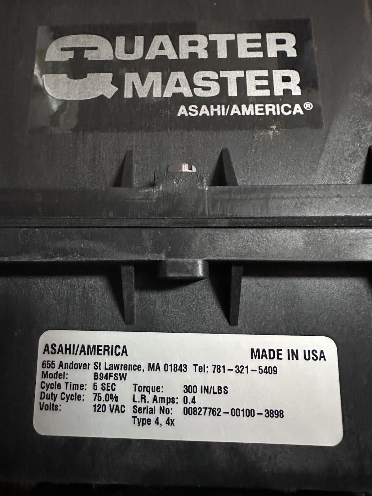 Quarter Master B94fsw 120vac Type4 4x 1 Phase 300 In/lbs Torque 5 Sec Cycle Time