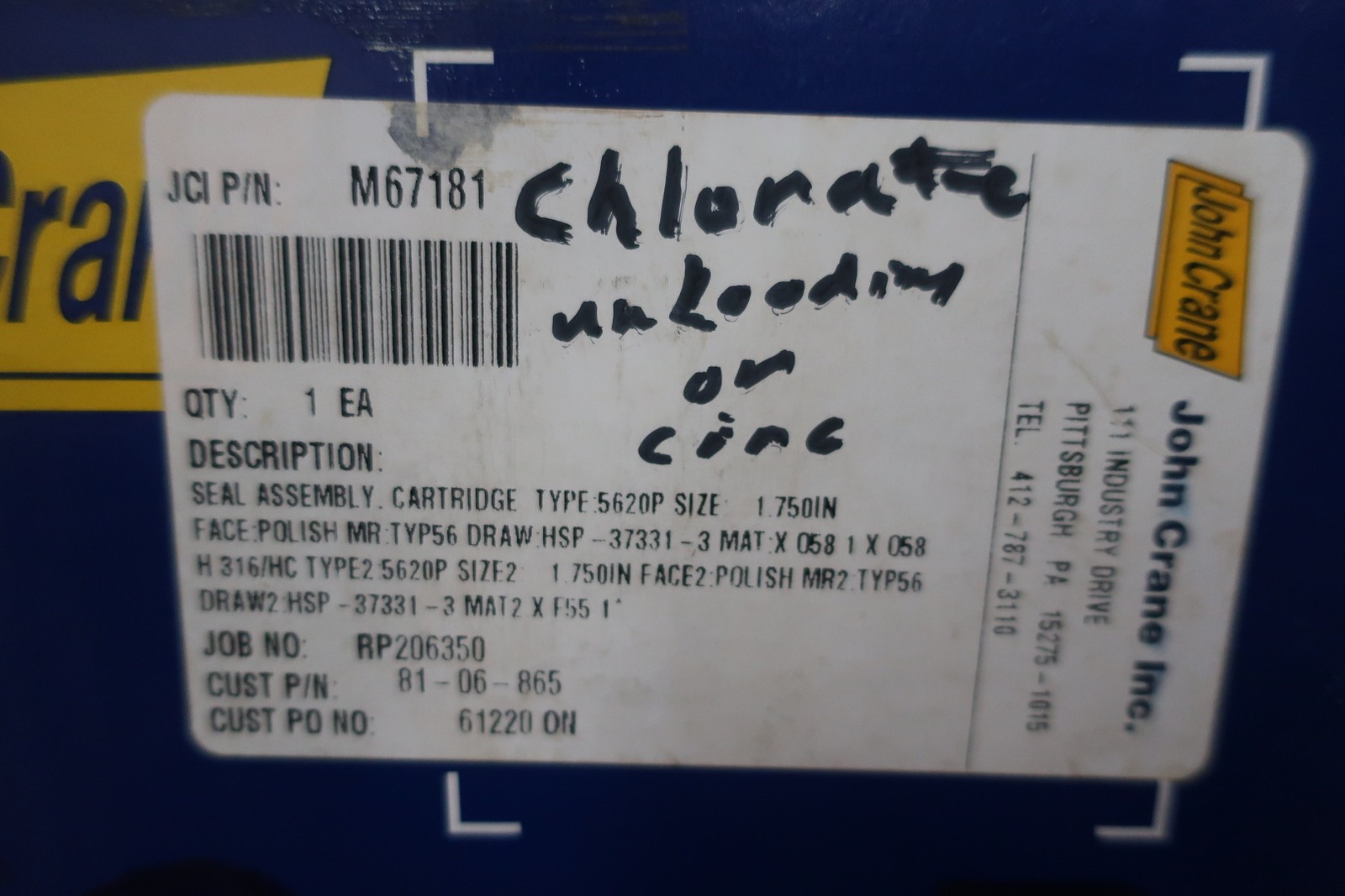 John Crane 5620P Cartridge Seal Assembly 1.750in