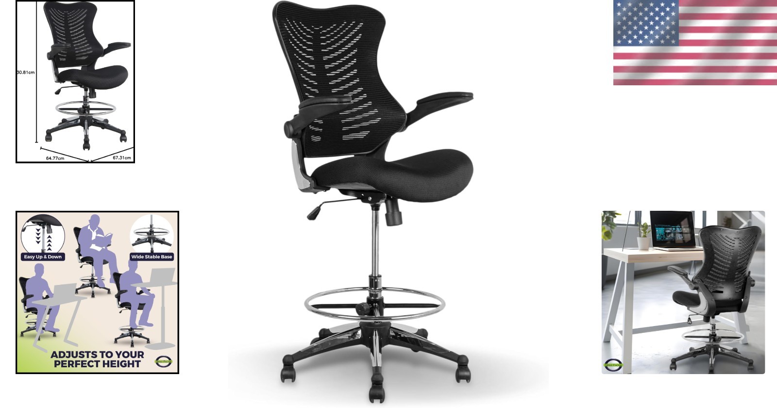 300 Lbs Support Ergonomic Drafting Chair – Adjustable Foot Ring & Cool Mesh Back