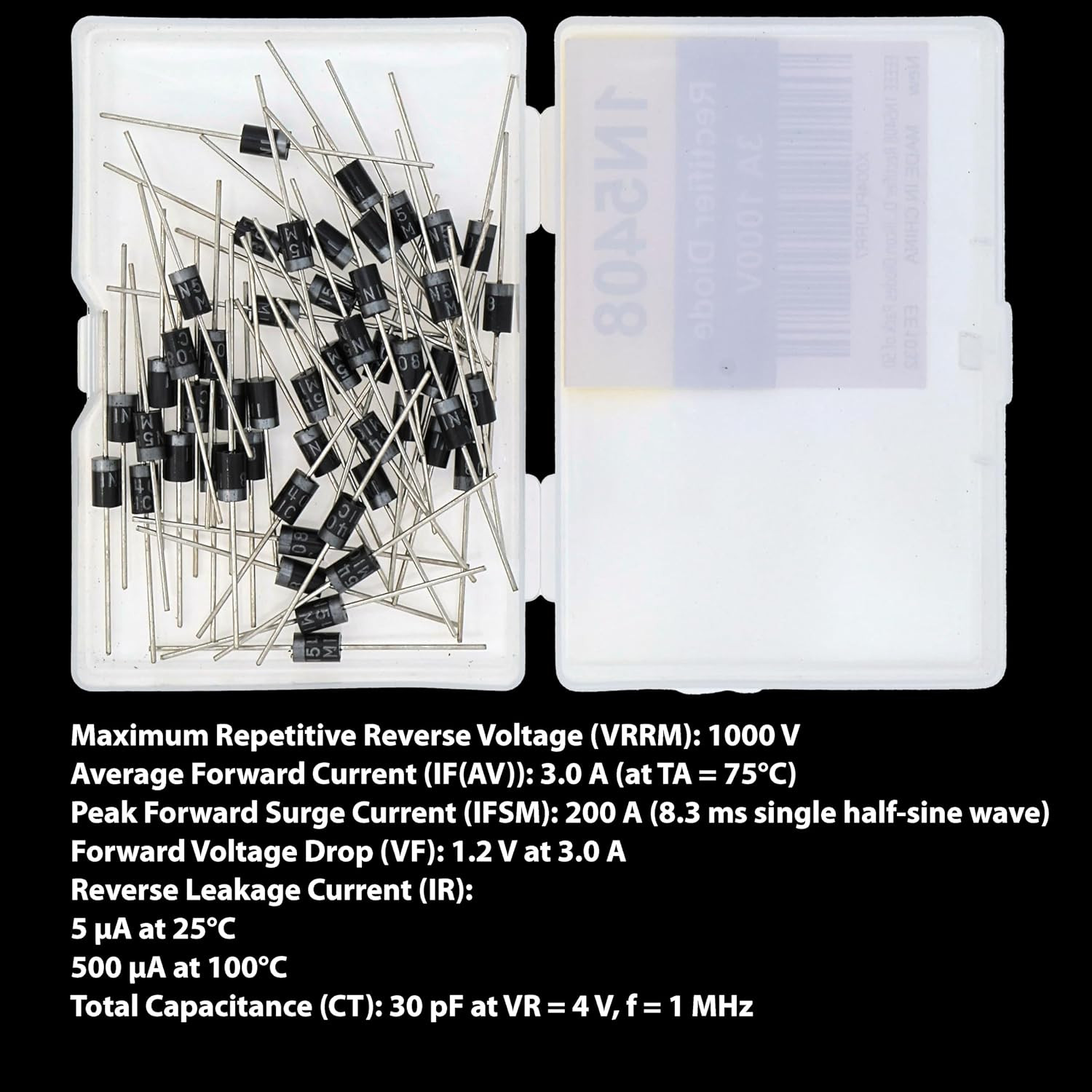 50Pcs 1N5408 Rectifier Diodes 3A 1000V Silicon DO-201AD Electronic Components