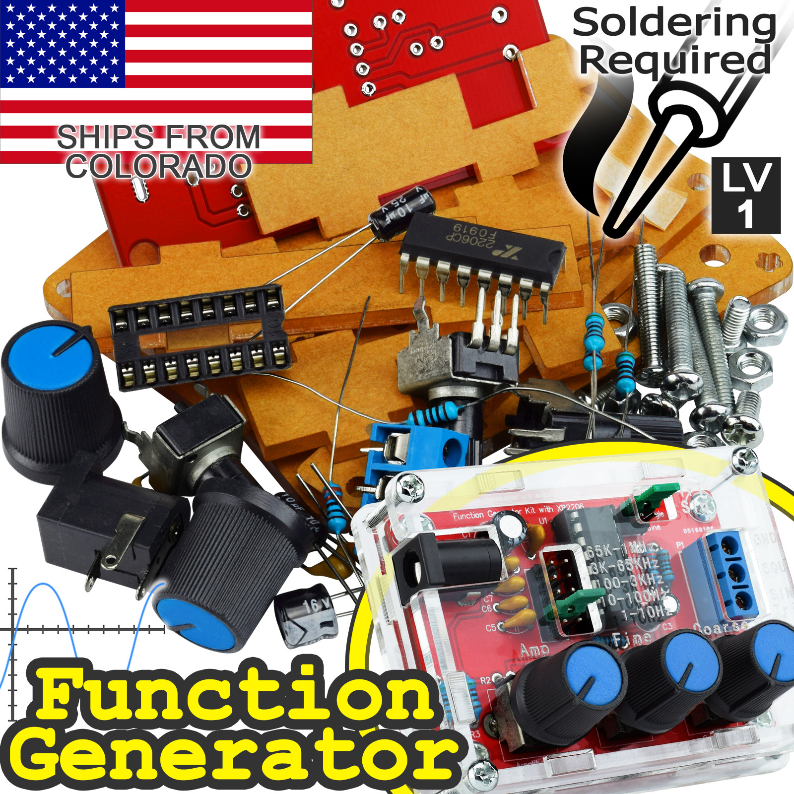 Function Generator XR2206 – DIY Kit – Optional Wall Plug [SOLDERING REQUIRED]